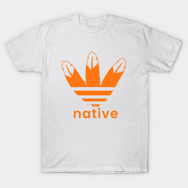 Native American 3 Feather Design Orange T-Shirt by Eyanosa